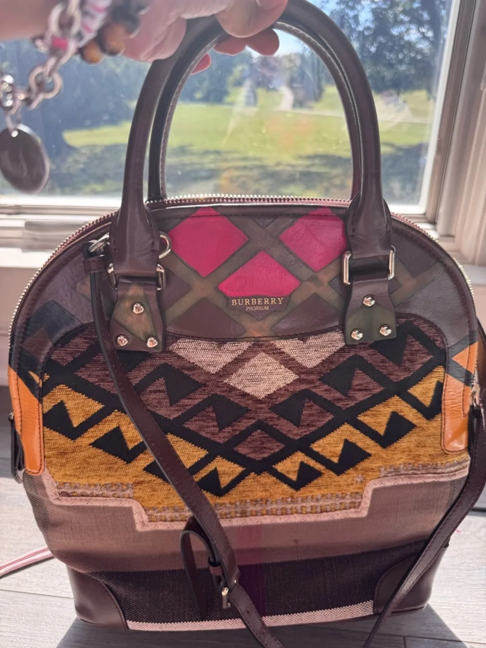 Burberry Multicolor Geometric Canvas & Leather Satchel - Pink, Yellow, Brown - Picture 1 of 10